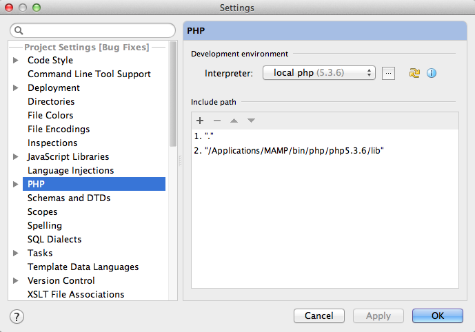 Setting the php version in PHPStorm