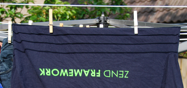 One of my Zend Framework t-shirts hanging outside to dry after washing (I wash them on a regular basis).